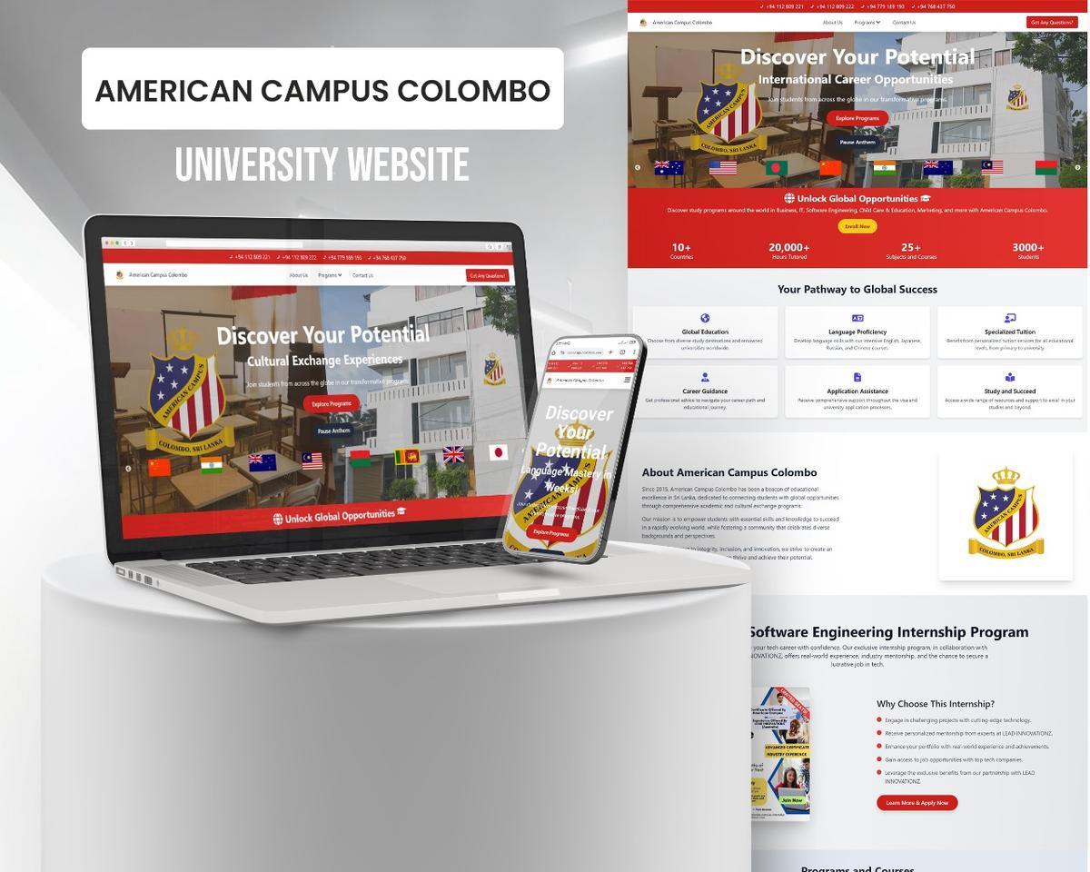 AMERICAN CAMPUS COLOMBO - Designed and developed a comprehensive website for an educational institution, featuring course information, student resources, and campus highlights.