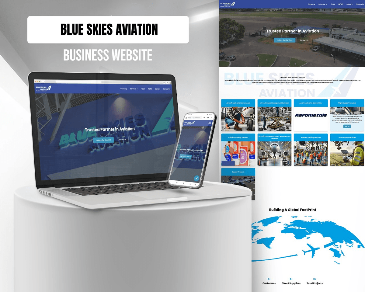 BLUESKIES - Delivered a professional business website for a sky aviation company, with cutting-edge design and functionality.