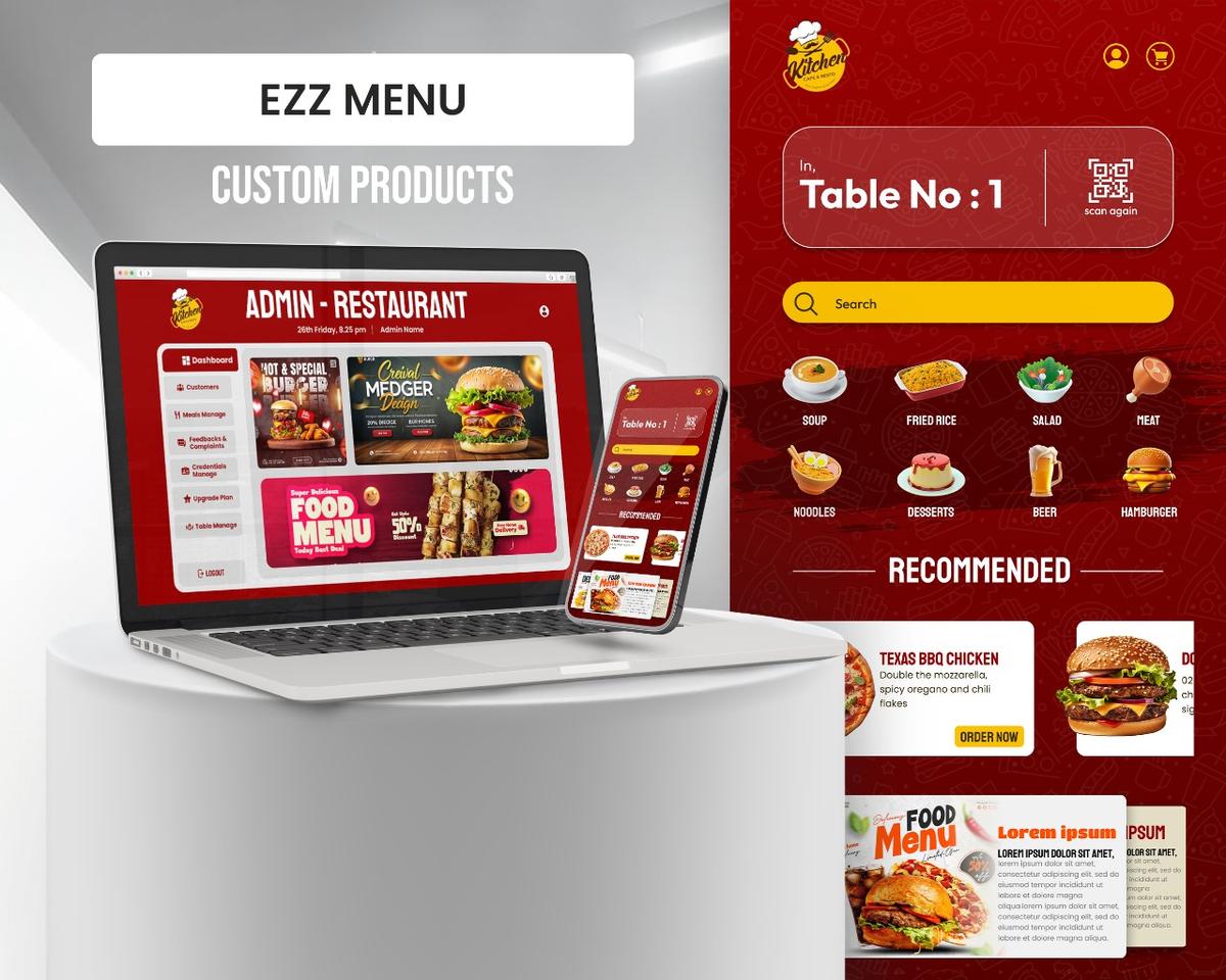 EZZ MENU - Developed a custom products website for a popular food chain, enhancing menu customization and user experience.