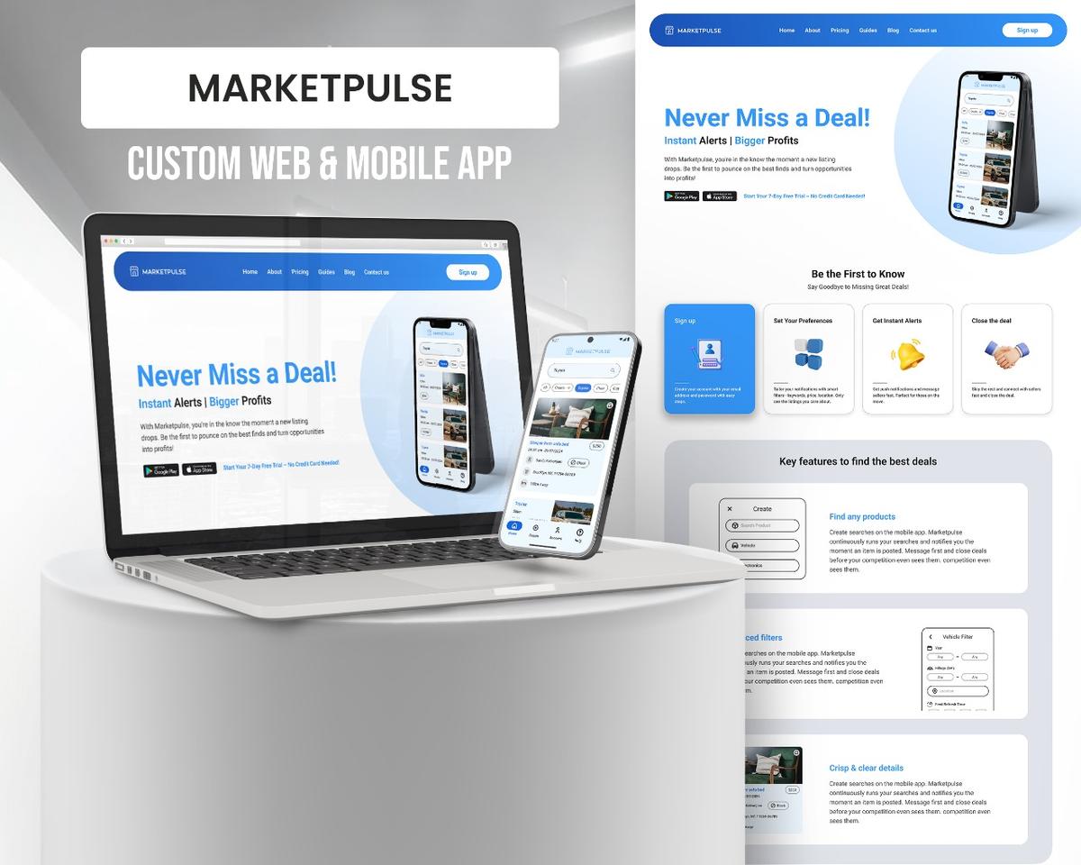 MARKETPULSE - Developed a mobile and web app for a marketplace platform, with advanced user features and easy navigation.