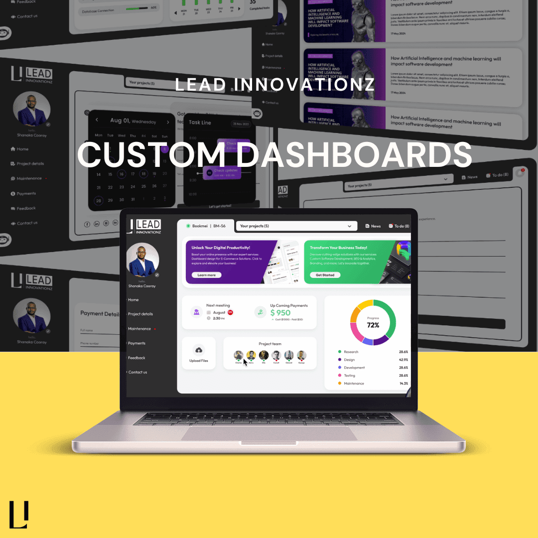 LEAD INNOVATIONZ Dashboards - Built intuitive custom dashboards for data-driven decision-making, tailored to meet unique client requirements.